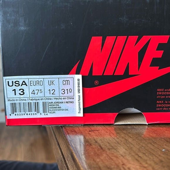 Air Jordan 1 retro high OG; black/starfish-sail. Sz13; shattered backboard. - Picture 6 of 6